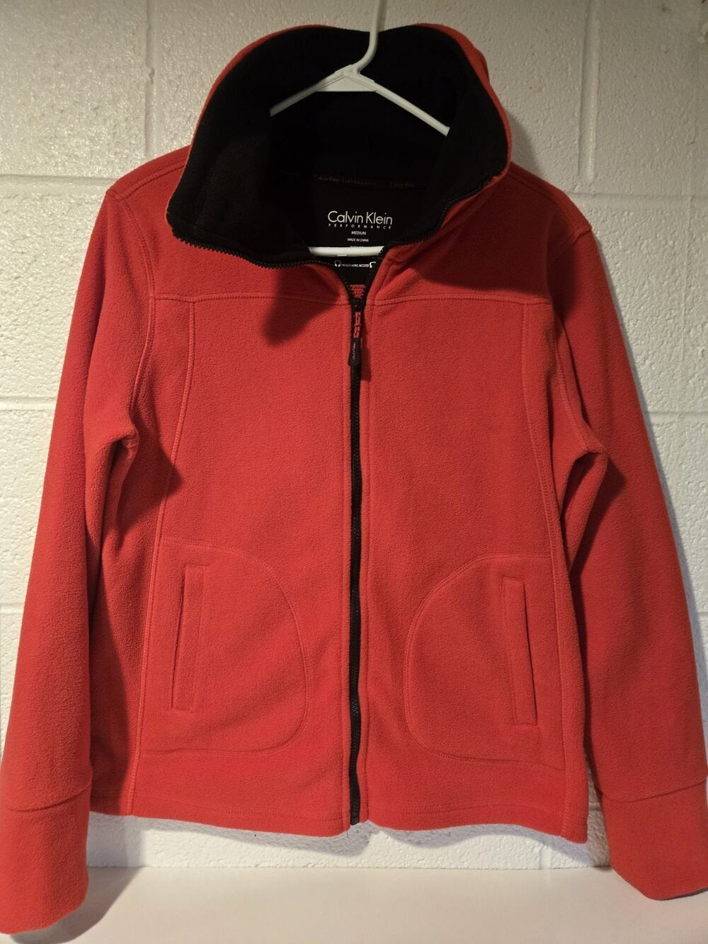 Calvin Klein Womens Full Zip Fleece Jacket Red Size M